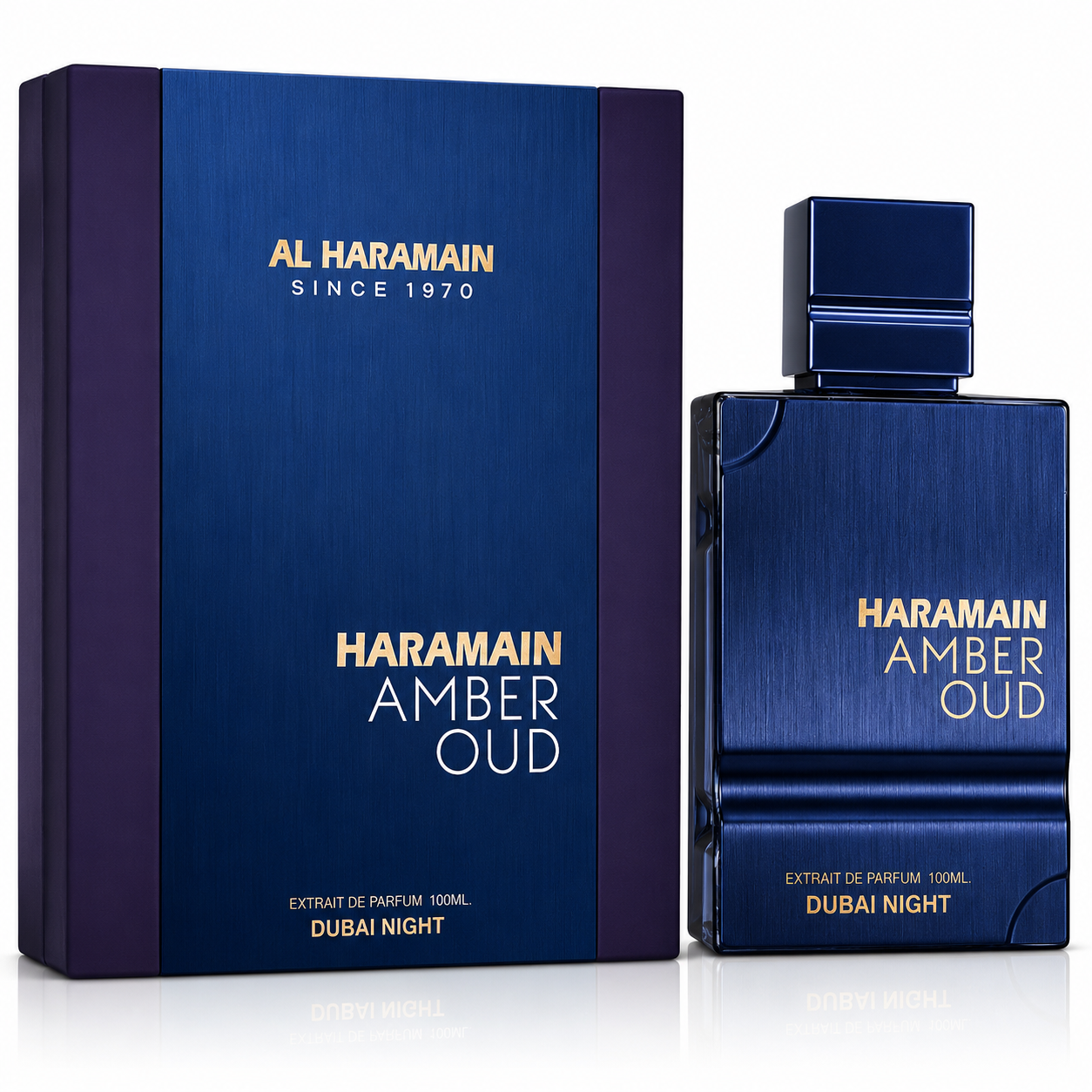 Haramain Amber Oud perfume bottle and packaging on a white background