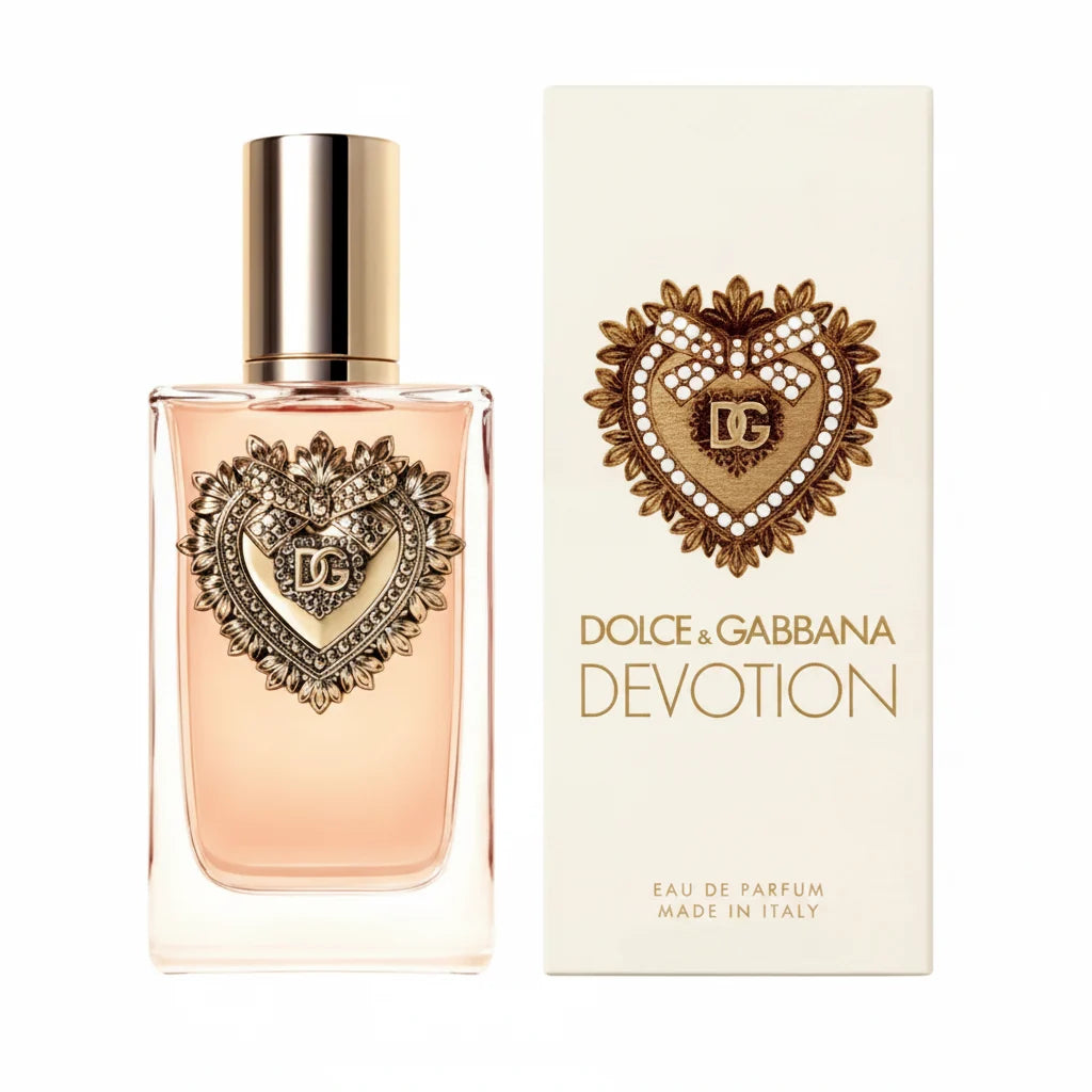 Dolce & Gabbana Devotion perfume bottle and packaging on a white background