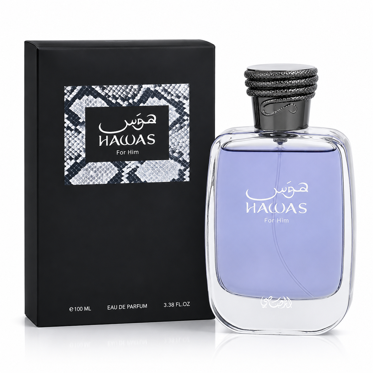 Hawas perfume bottle and packaging on a white background