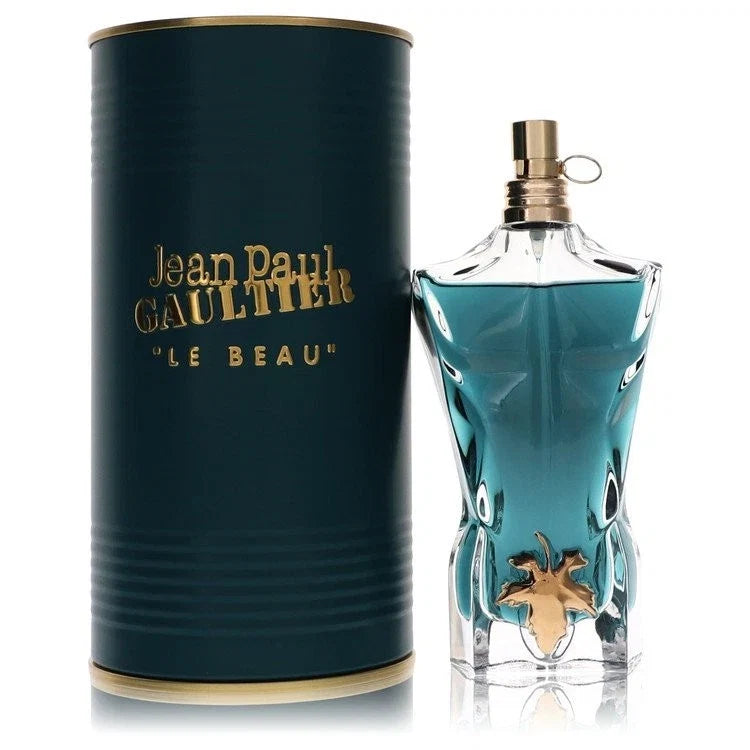 Jean Paul Gaultier Le Beau perfume bottle and packaging on a white background