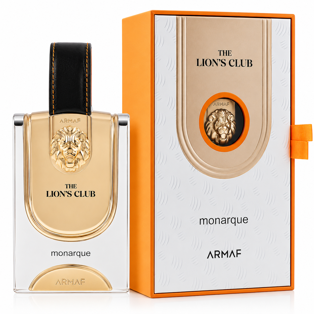 ARMF The Lion's Club monarque perfume bottle and packaging on a white background