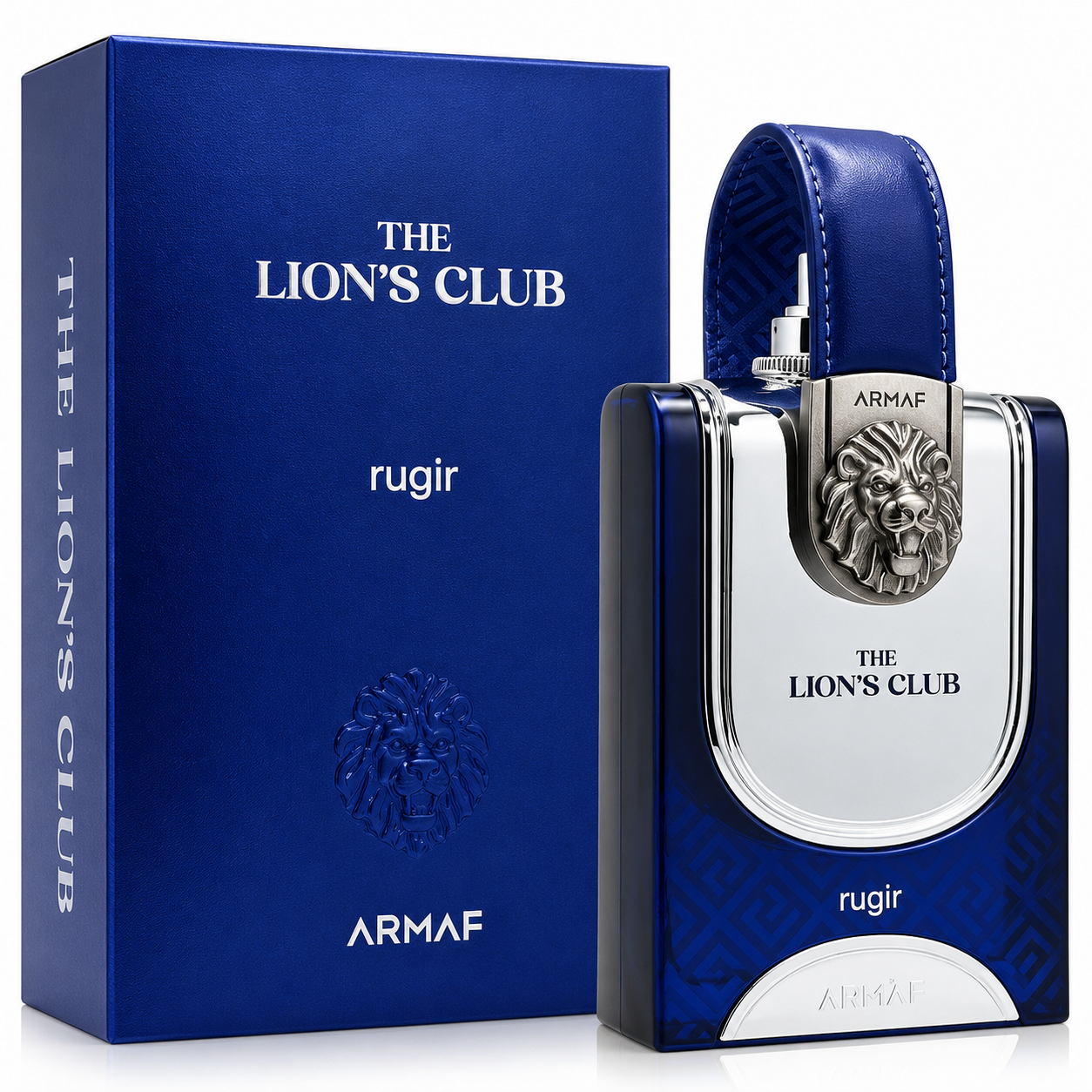 ARMAF The Lion's Club rugir perfume bottle and packaging on a white background