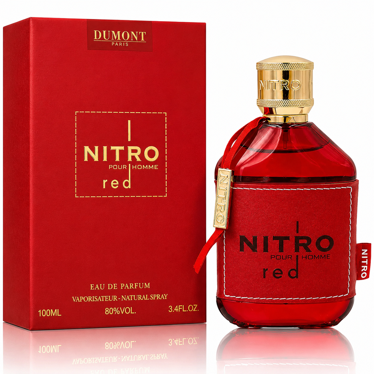 Red Nitro pour Homme perfume bottle and packaging on a white background