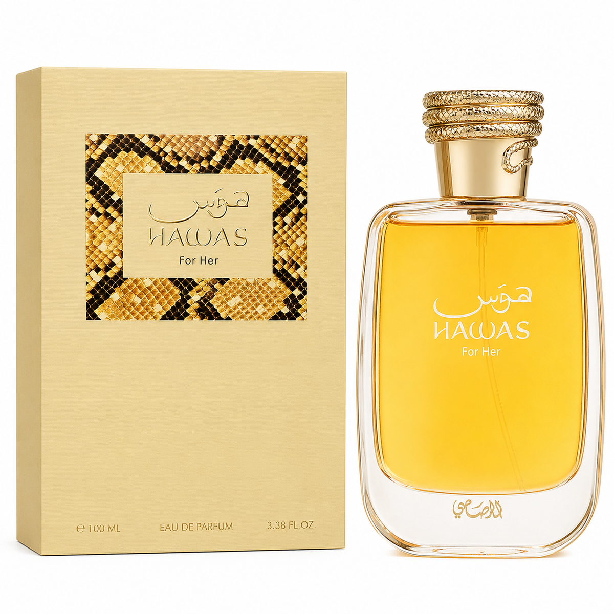 Hawas perfume bottle and packaging on a white background