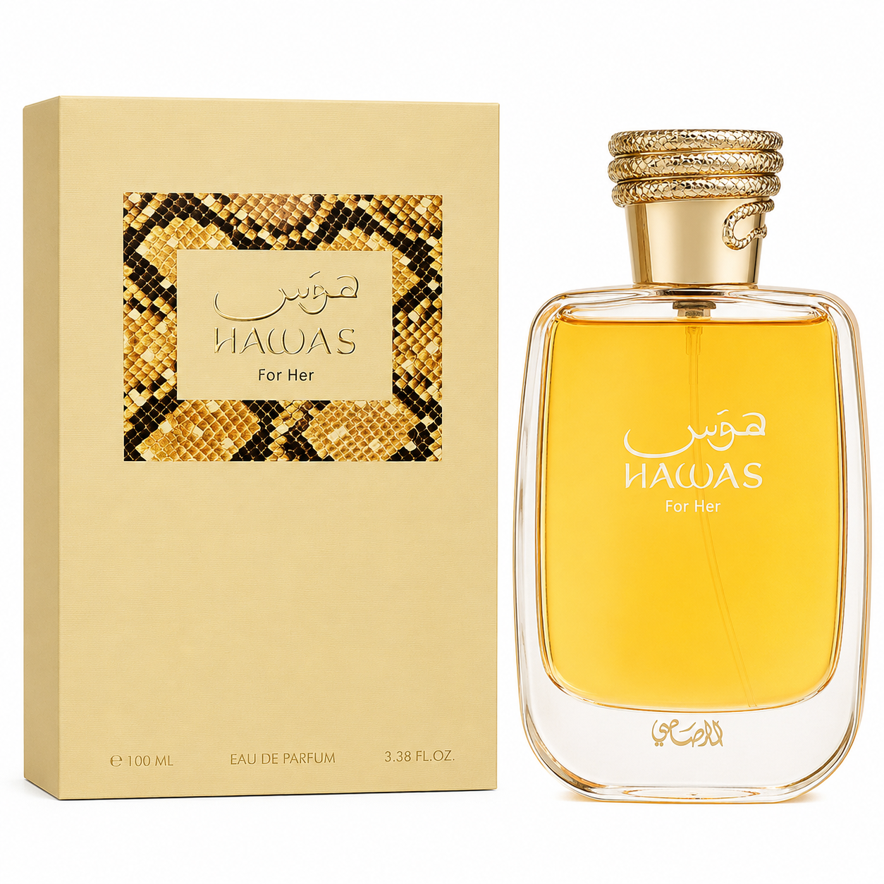 Hawas perfume bottle and packaging on a white background