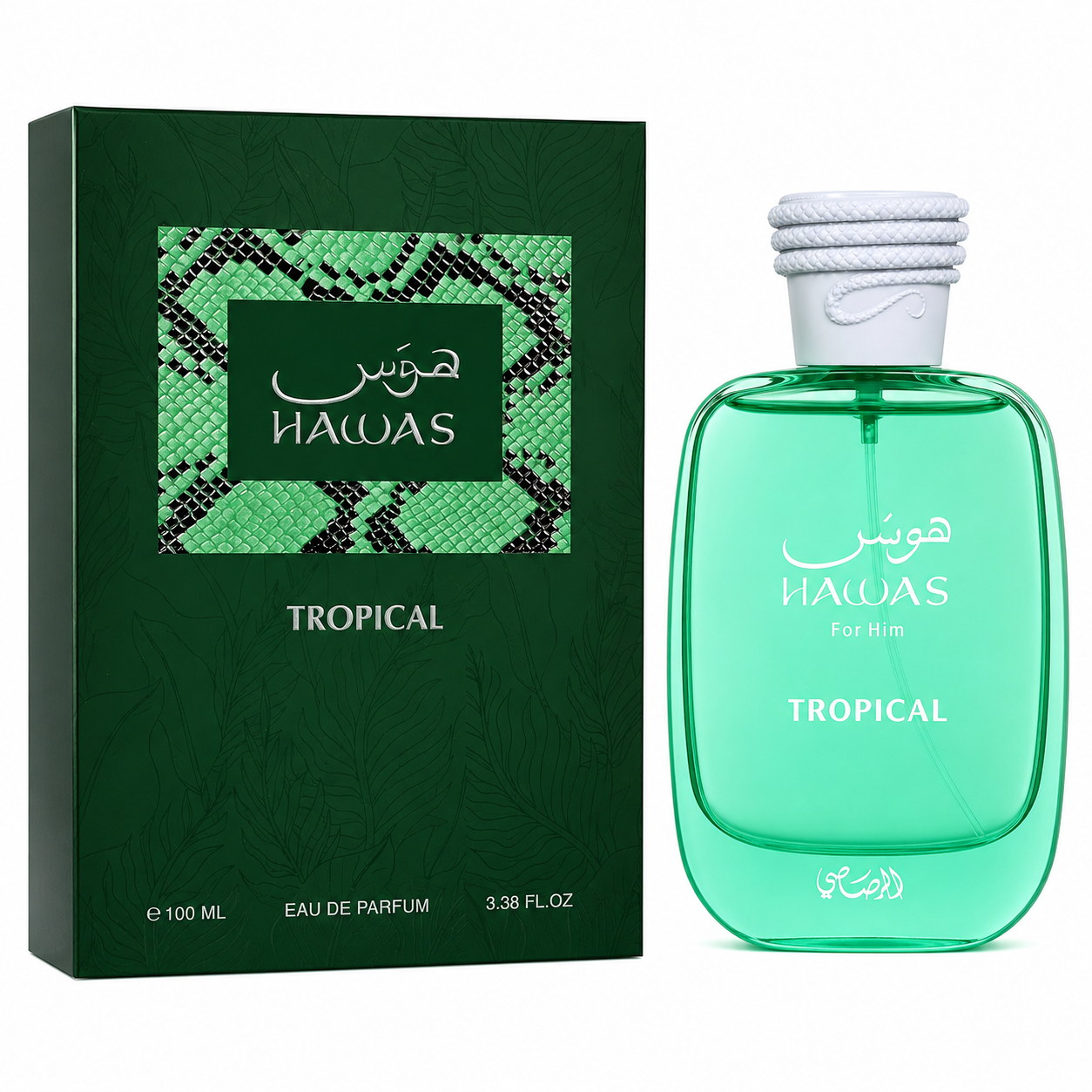 HAWAS Tropical perfume bottle and packaging on a white background