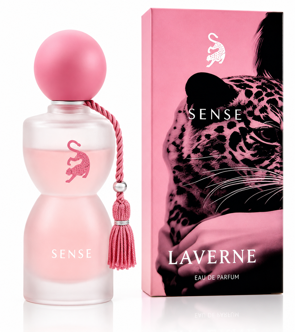 Laverne perfume bottle and packaging with pink and black design