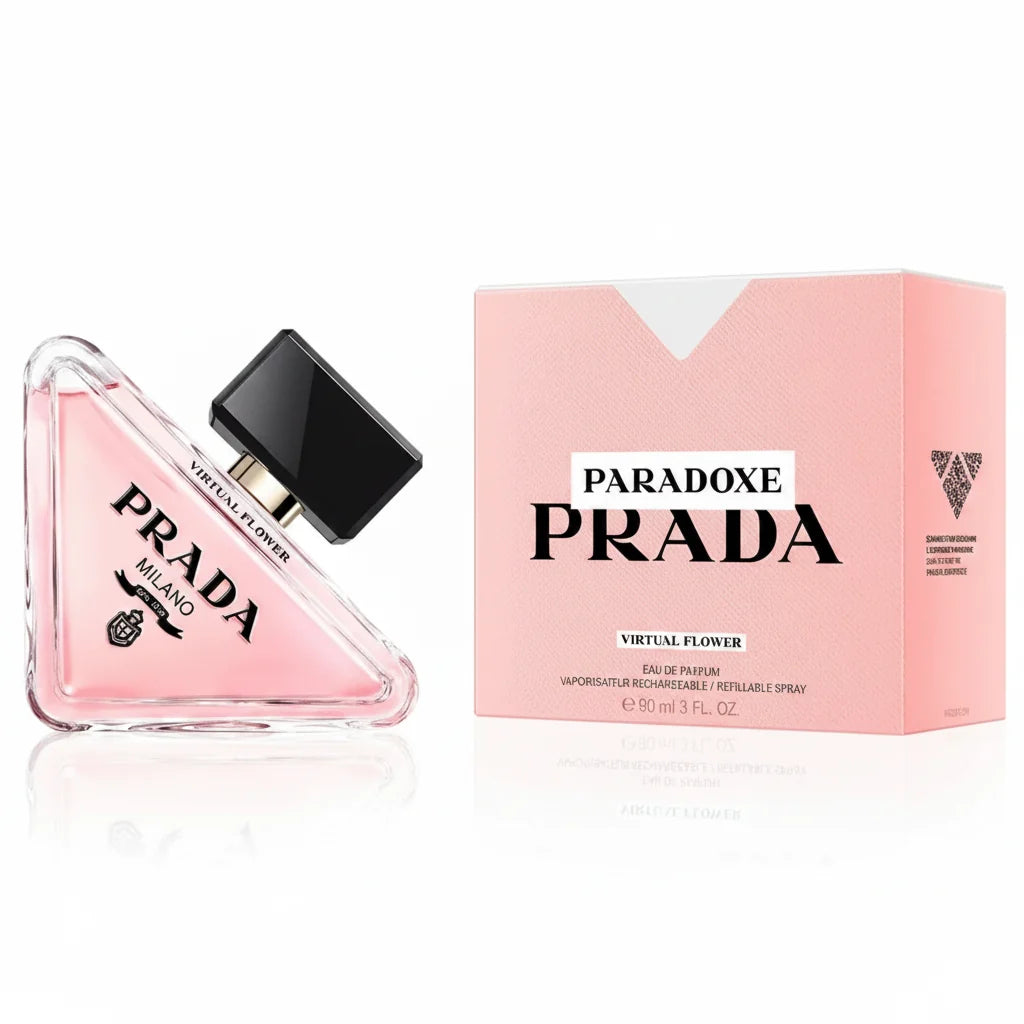 Prada Paradoxe perfume bottle and packaging on a white background