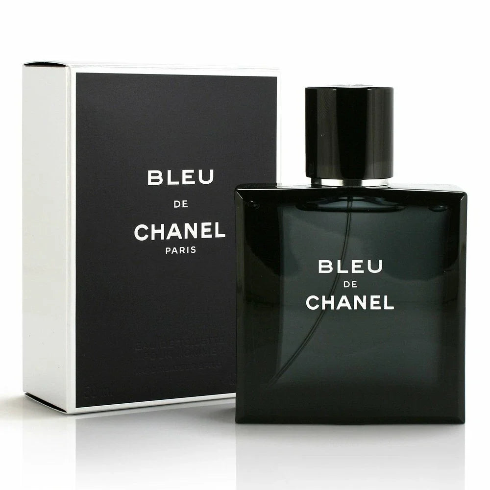 Bleu de Chanel perfume bottle and packaging on a white background