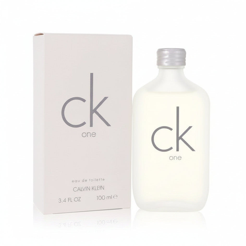 Calvin Klein CK One perfume bottle and packaging on a white background