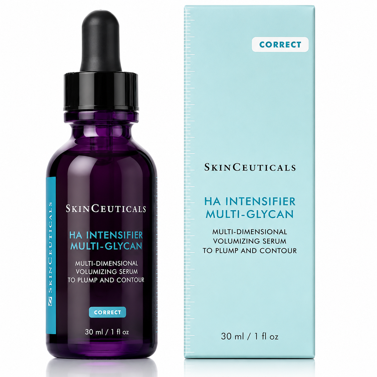 SkinCeuticals HA Intensifier Multi-Glycan serum bottle and packaging on a white background