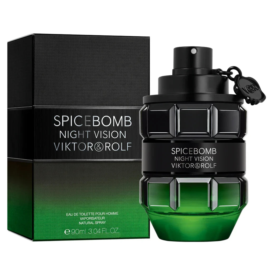 Viktor & Rolf Spicebomb Night Vision perfume bottle and packaging on a white background